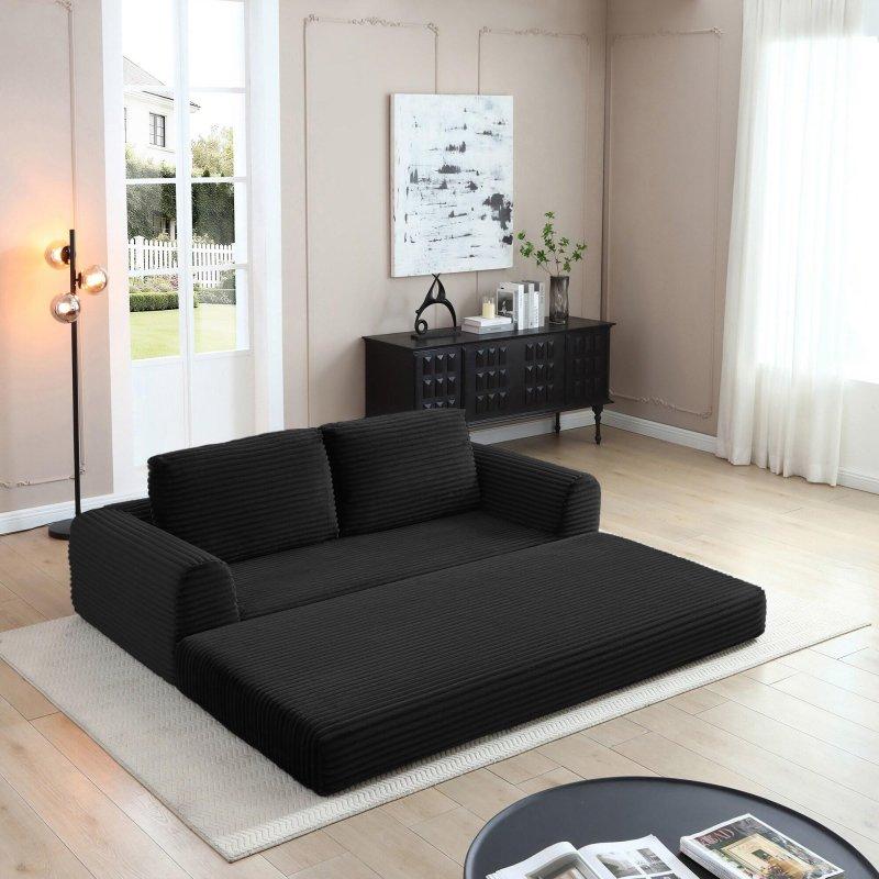 Siyah Kadife Yataklı Katlanabilir Bohem Koltuk - 209x95 cm - 287715