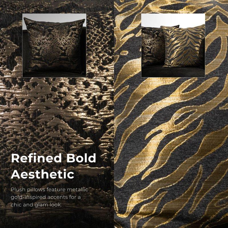 Siyah Kadife Zebra Desenli Gold Detaylı Bohem Koltuk - 234 cm - 278288
