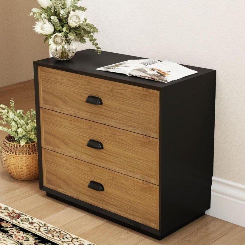 Siyah Kahverengi Laminat Ahşap 3 Çekmeceli Şifonyer - 80 cm - 303553