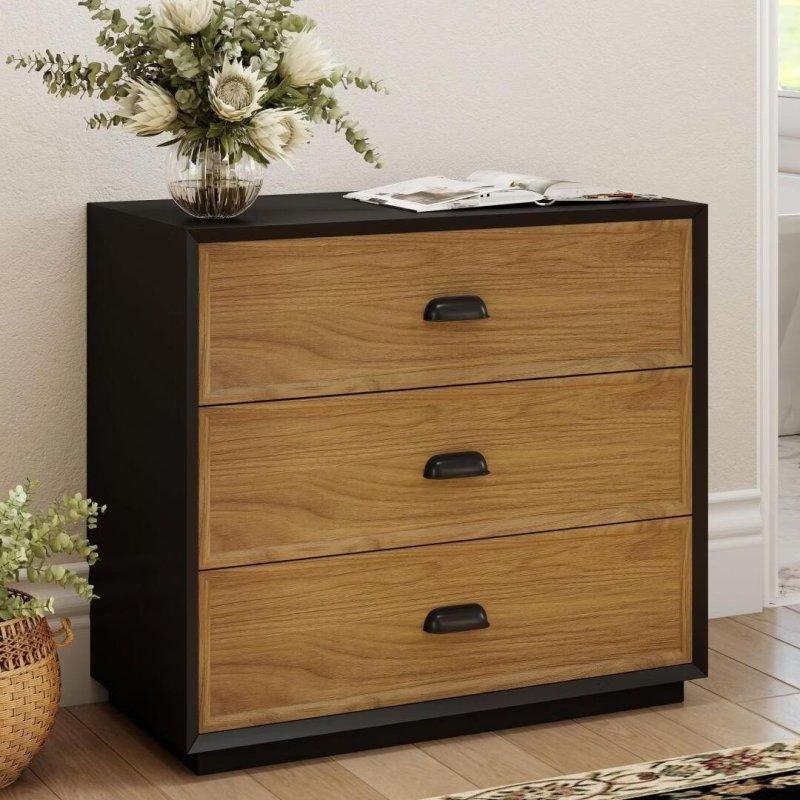 Siyah Kahverengi Laminat Ahşap 3 Çekmeceli Şifonyer - 80 cm - 303553