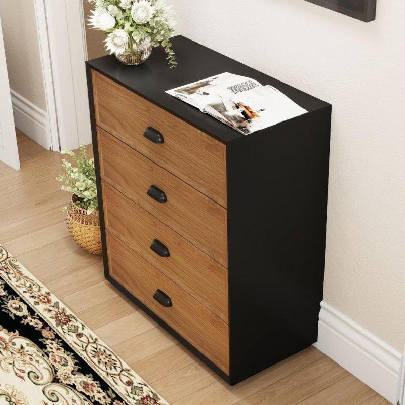Siyah Kahverengi Laminat Ahşap 3 Çekmeceli Şifonyer - 80 cm - 303553