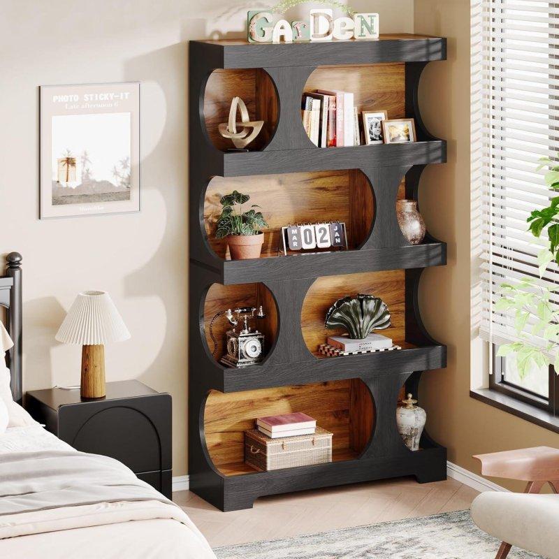 Siyah Kahverengi MDF 4 Raflı S Şeklinde Kitaplık - 181 cm - 312066
