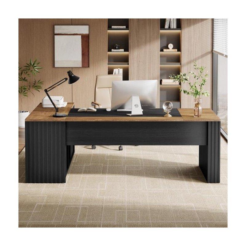 Siyah Kahverengi MDF Dolaplı Çekmeceli Raflı L Tipi Ofis Masası - 200x140x75 cm - 325748