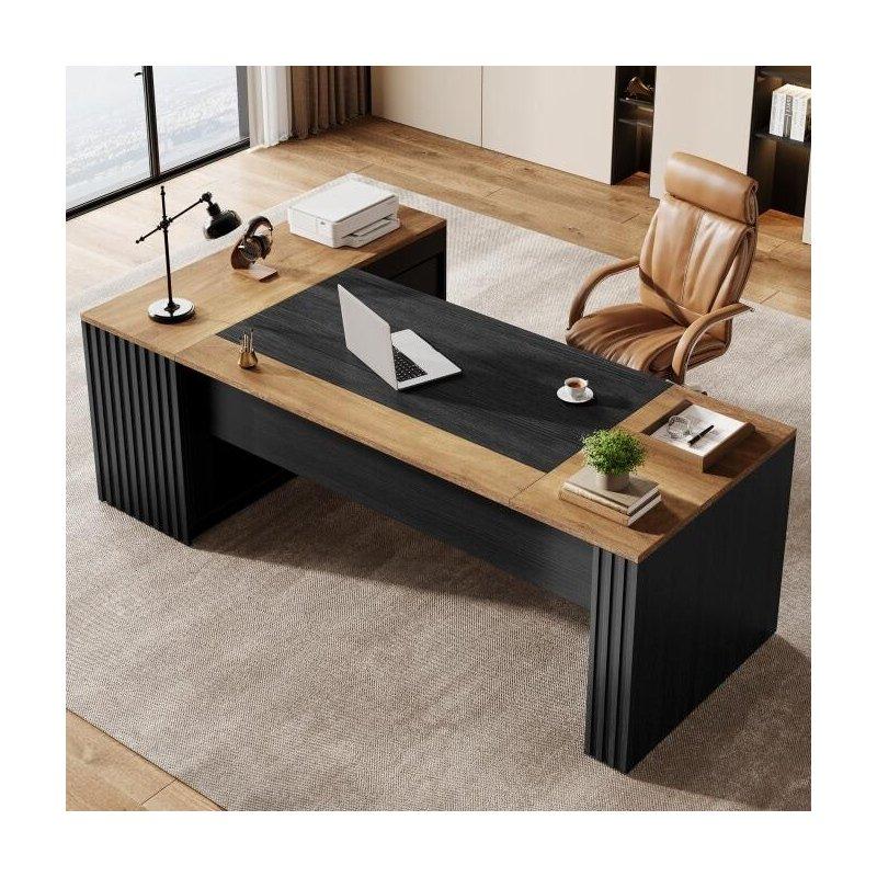 Siyah Kahverengi MDF Dolaplı Çekmeceli Raflı L Tipi Ofis Masası - 200x140x75 cm - 325748