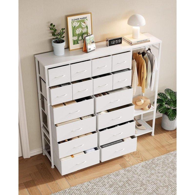 Siyah Kahverengi MDF Metal 16 Kumaş Çekmeceli Askılıklı 2 Raflı Şifonyer - 150 cm - 309208