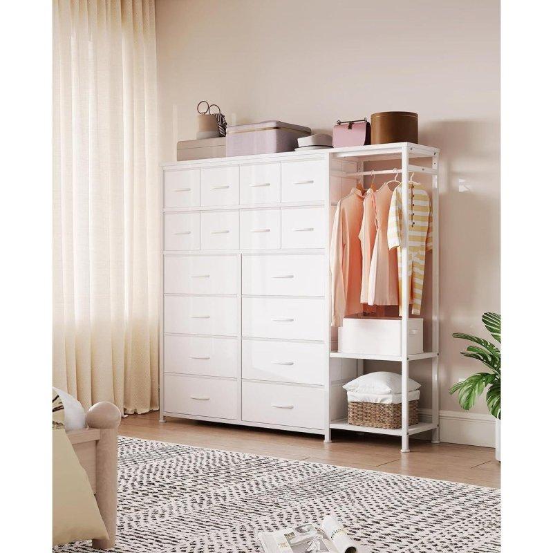 Siyah Kahverengi MDF Metal 16 Kumaş Çekmeceli Askılıklı 2 Raflı Şifonyer - 150 cm - 309208