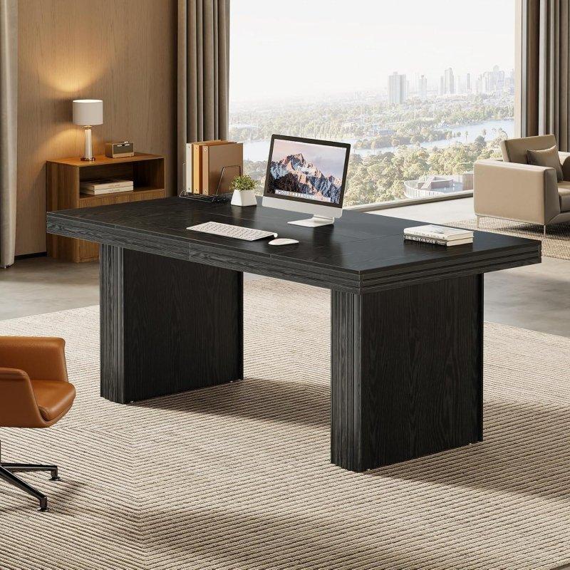 Siyah Kahverengi Metal Ayaklı MDF Dikdörtgen Yönetici Ofis Masası - 161 cm - 326495