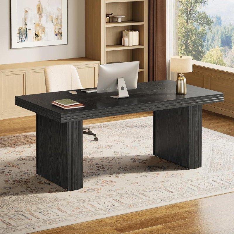 Siyah Kahverengi Metal Ayaklı MDF Dikdörtgen Yönetici Ofis Masası - 161 cm - 326495