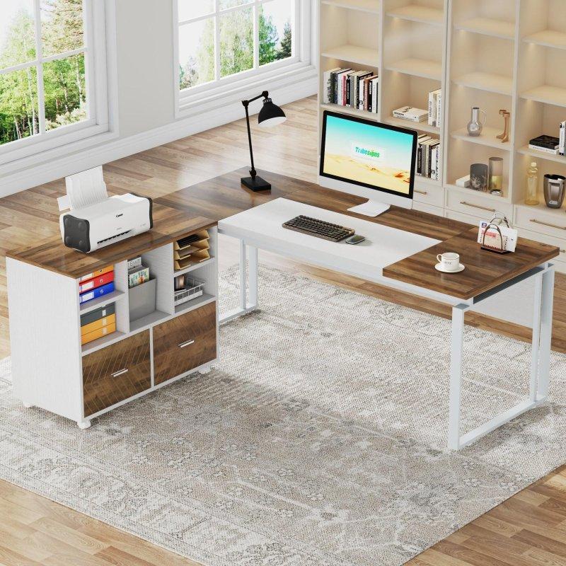 Siyah Kahverengi Metal Çekmeceli ve Dosya Dolaplı L Tipi Ofis Masası - 160 cm - 326448