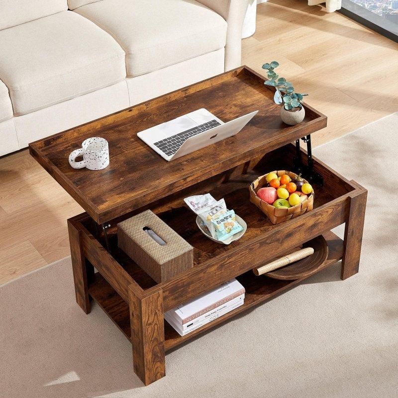 Siyah Kahverengi Metal ve MDF Kalkar Tablalı Gizli Bölmeli 2 Yan Sehpalı Akıllı Sehpa Seti - 99x50 cm - 253766