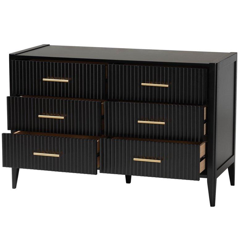Siyah Kauçuk Ağacı ve MDF Yivli 6 Çekmeceli Şifonyer - 120 cm - 297363