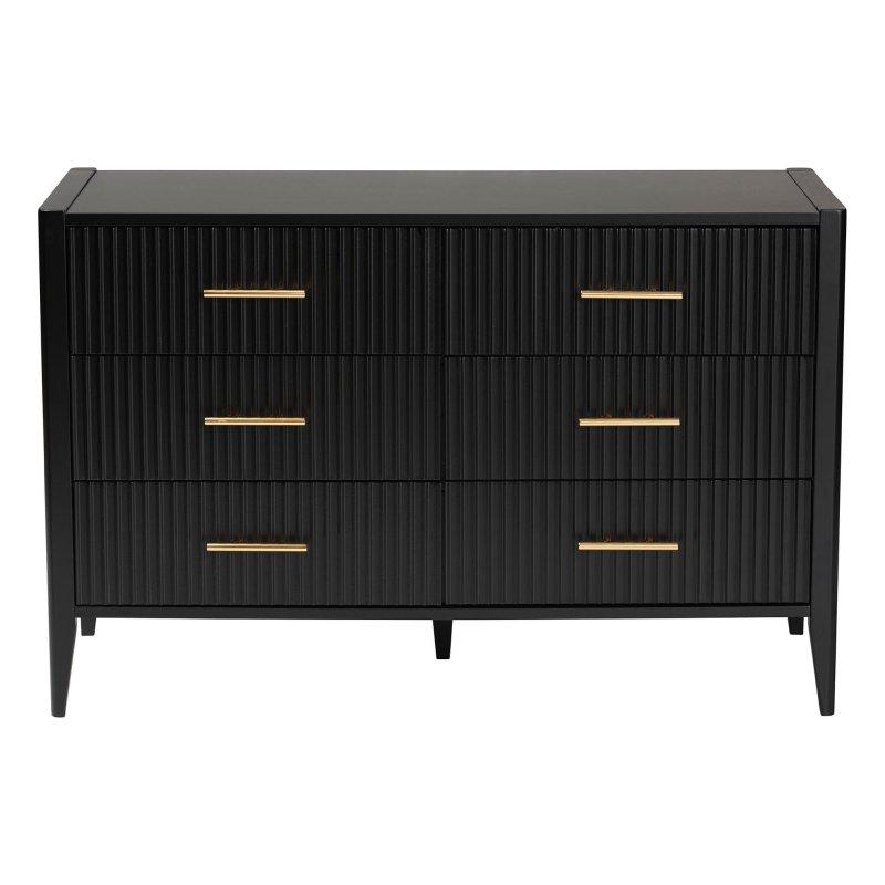 Siyah Kauçuk Ağacı ve MDF Yivli 6 Çekmeceli Şifonyer - 120 cm - 297363