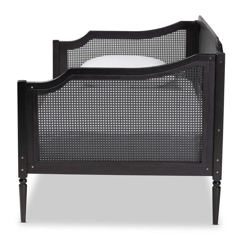 Siyah Kauçuk Ağacı ve Sentetik Rattan Örgü Tornalanmış Ayaklı Daybed Karyola - 199x106 cm - 330370