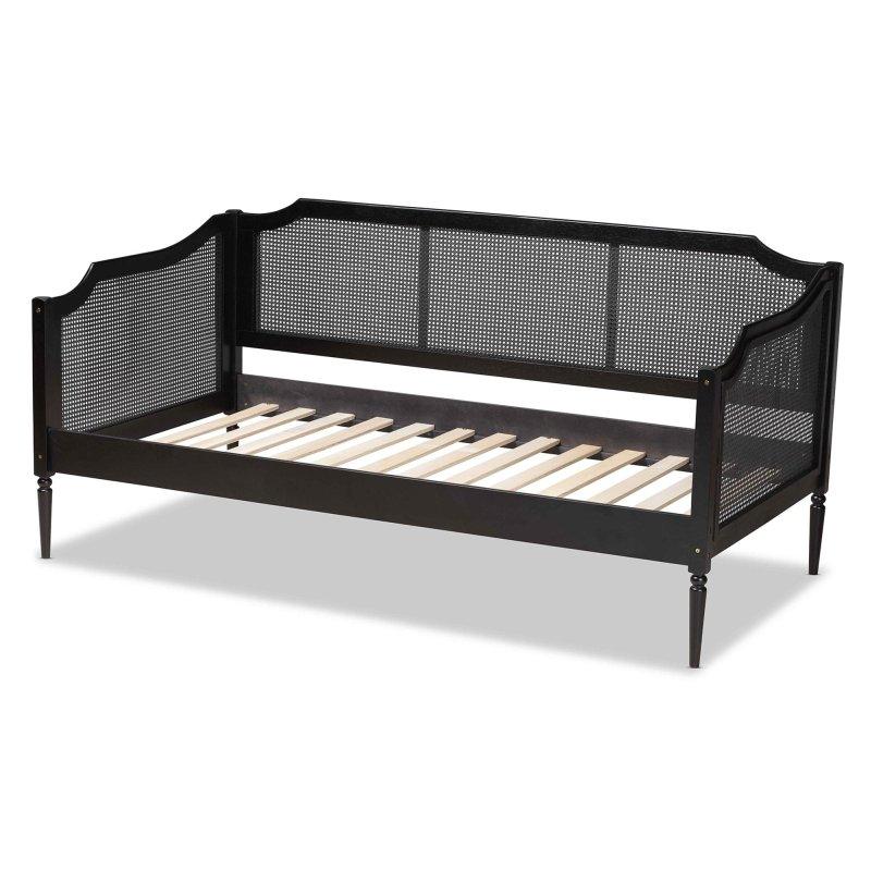 Siyah Kauçuk Ağacı ve Sentetik Rattan Örgü Tornalanmış Ayaklı Daybed Karyola - 199x106 cm - 330370