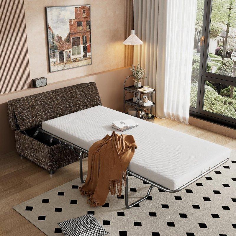 Siyah Keten Kumaş Yataklı Katlanır Bohem Koltuk - 117x73x46 cm - 285276