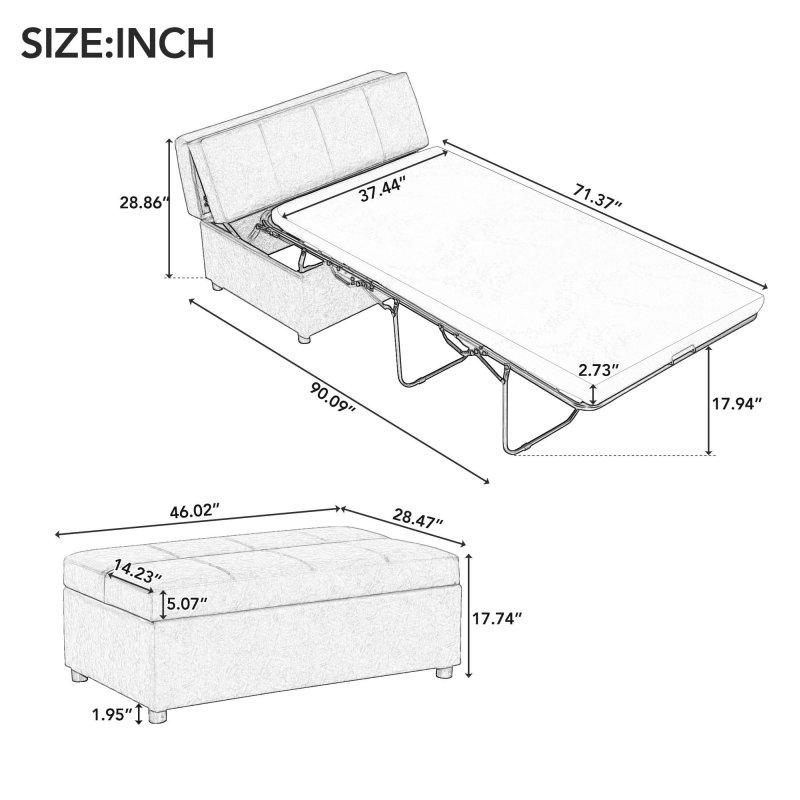 Siyah Keten Kumaş Yataklı Katlanır Bohem Koltuk - 117x73x46 cm - 285276