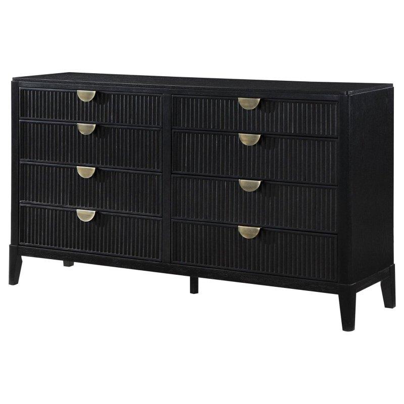 Siyah Laminat Ahşap 8 Çekmeceli Geniş Şifonyer - 168x97x46 cm - 310594