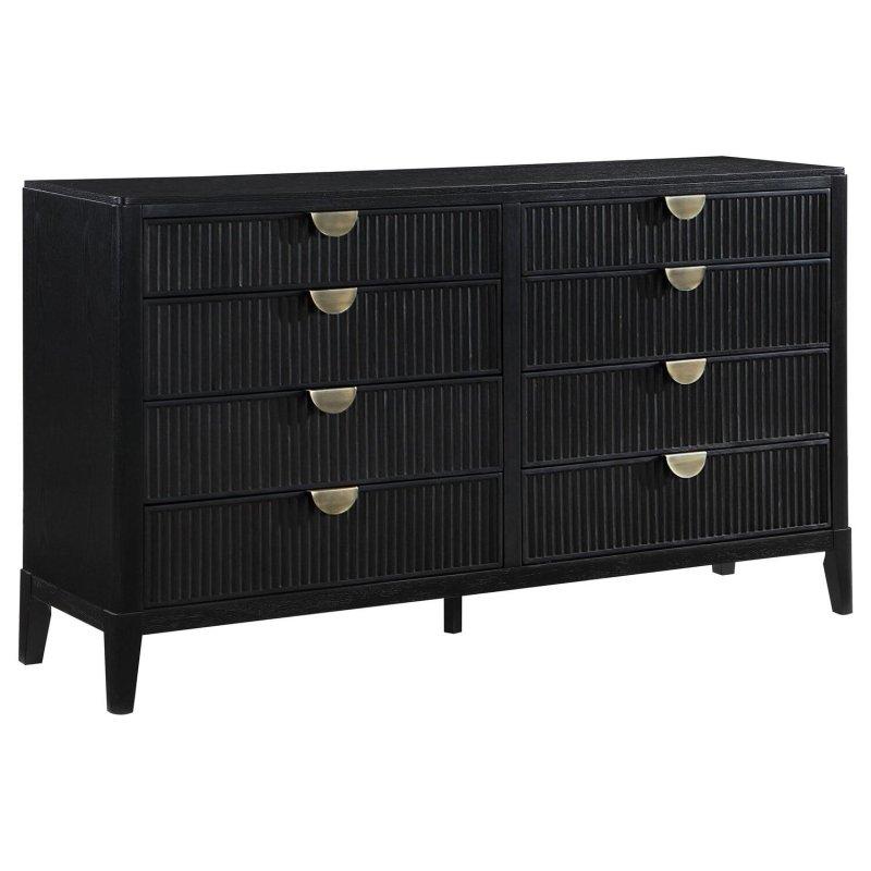 Siyah Laminat Ahşap 8 Çekmeceli Geniş Şifonyer - 168x97x46 cm - 310594