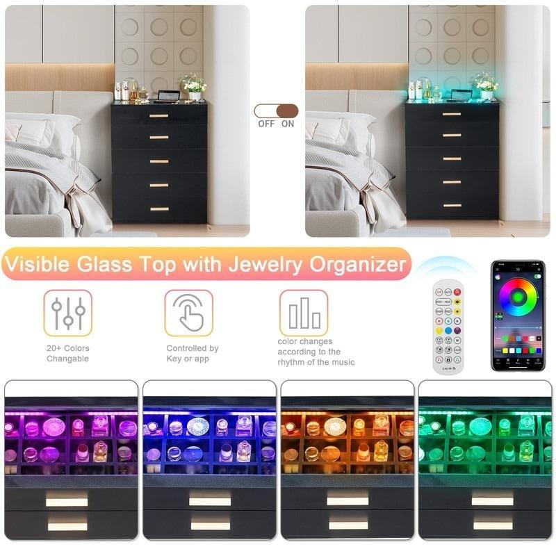 Siyah LED Aydınlatmalı 5 Çekmeceli Şifonyer - 306373