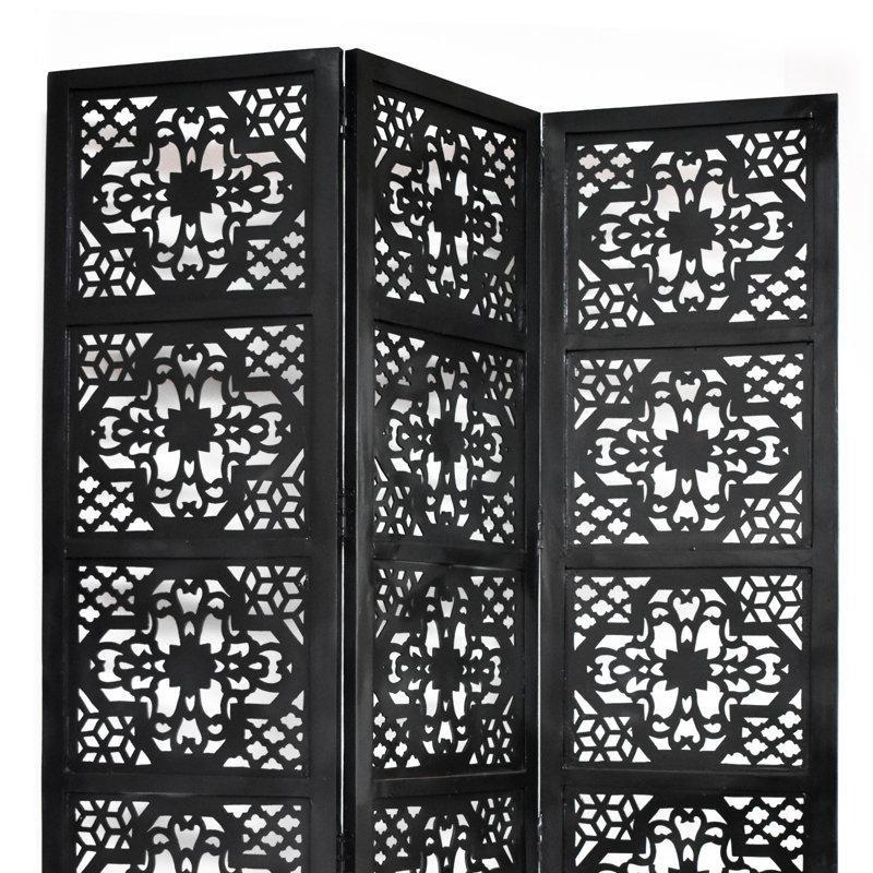 Siyah Mango Masif Ahşap Katlanır Paravan - 178x138 cm - 321132