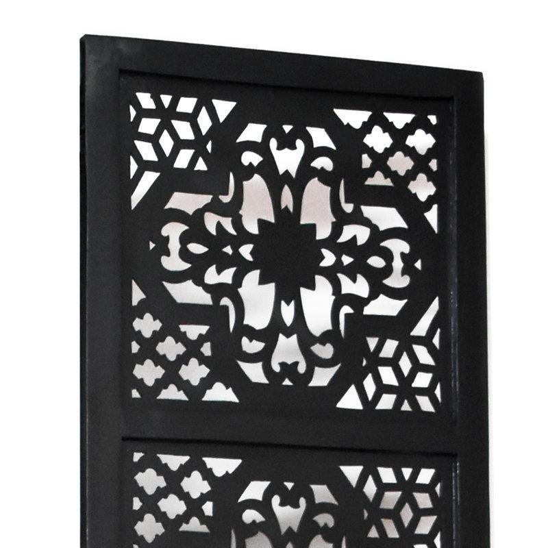 Siyah Mango Masif Ahşap Katlanır Paravan - 178x138 cm - 321132