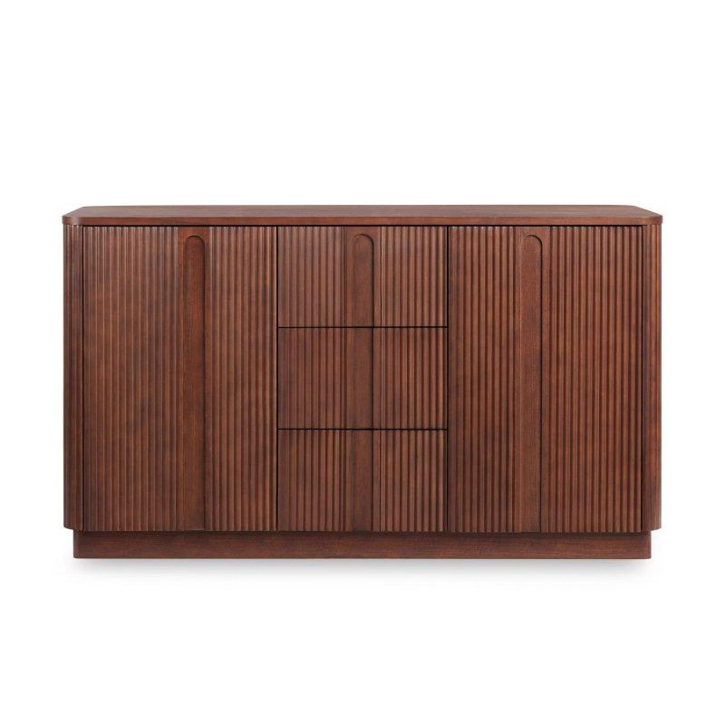 Siyah Masif Ahşap 3 Çekmeceli 2 Kapaklı Yivli Tasarım Bohem Konsol - 140x46x82 cm - 324760
