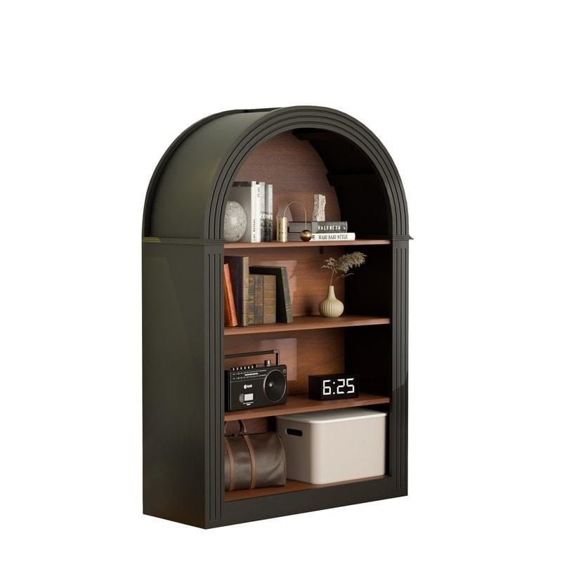 Siyah Masif Ahşap 4 Raflı Kemerli Eskitme Tasarım Kitaplık - 116 cm - 315985