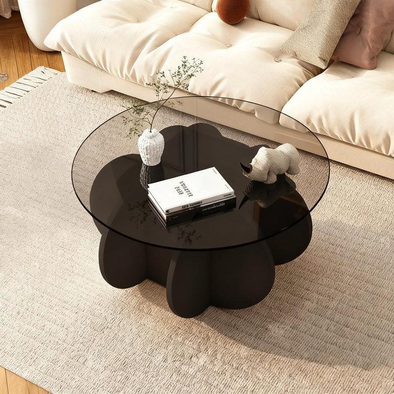 Siyah Masif Ahşap Ayaklı Cam Yuvarlak Orta Sehpa - 81x40 cm - 244808