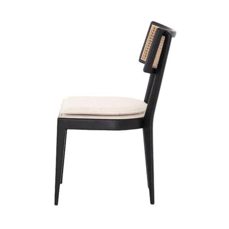 Siyah Masif Ahşap Kanvas Döşemeli Kolsuz Rattan Sandalye - 51x91x60 cm - 251475