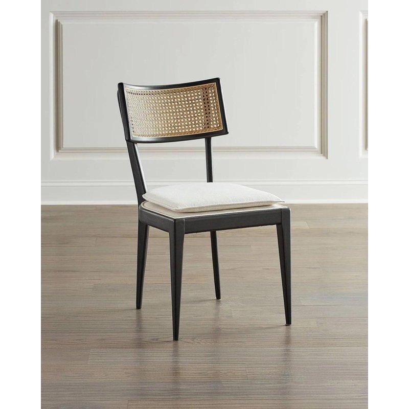 Siyah Masif Ahşap Kanvas Döşemeli Kolsuz Rattan Sandalye - 51x91x60 cm - 251475