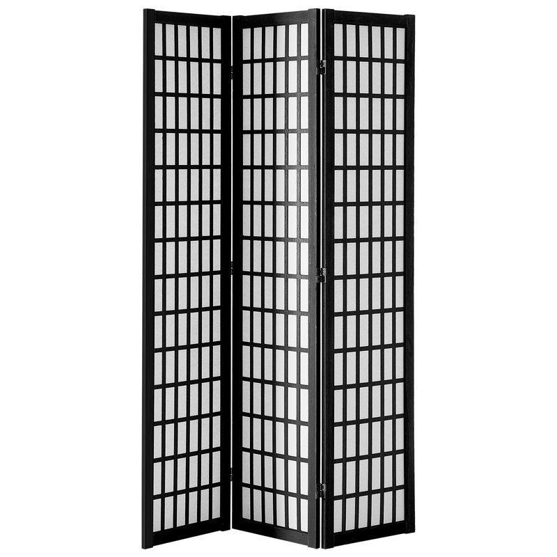 Siyah Masif Ahşap Katlanır 3 Panelli Paravan - 170x121x19 cm - 321579