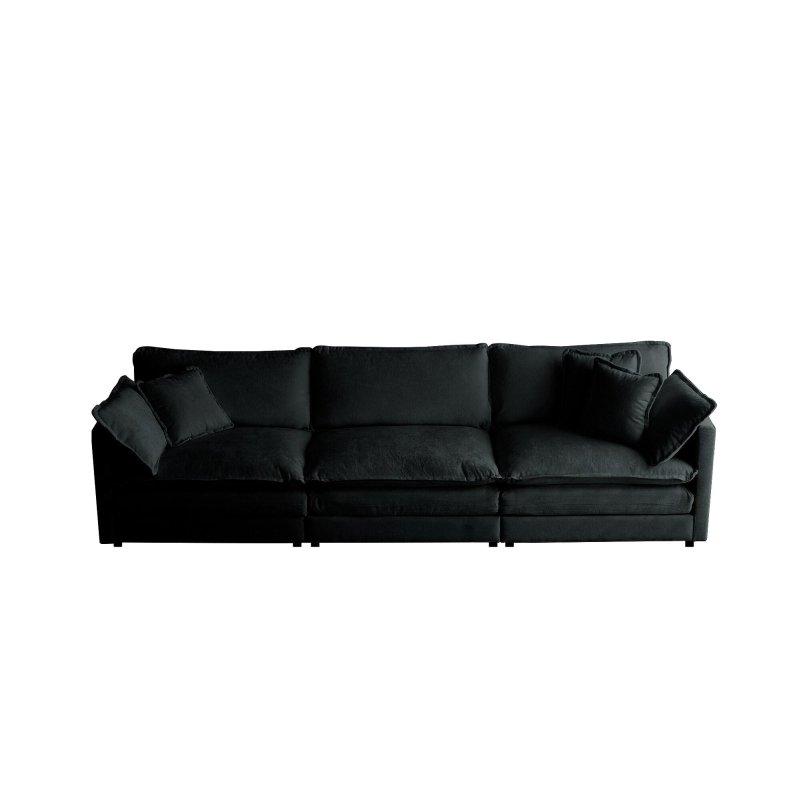 Siyah Masif Ahşap Şönil Kumaş 3 Yastıklı Modüler Bohem Koltuk - 284x89x84 cm - 288597