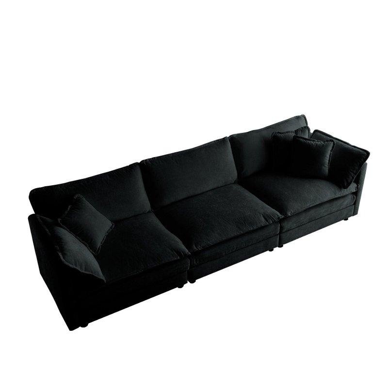 Siyah Masif Ahşap Şönil Kumaş 3 Yastıklı Modüler Bohem Koltuk - 284x89x84 cm - 288597