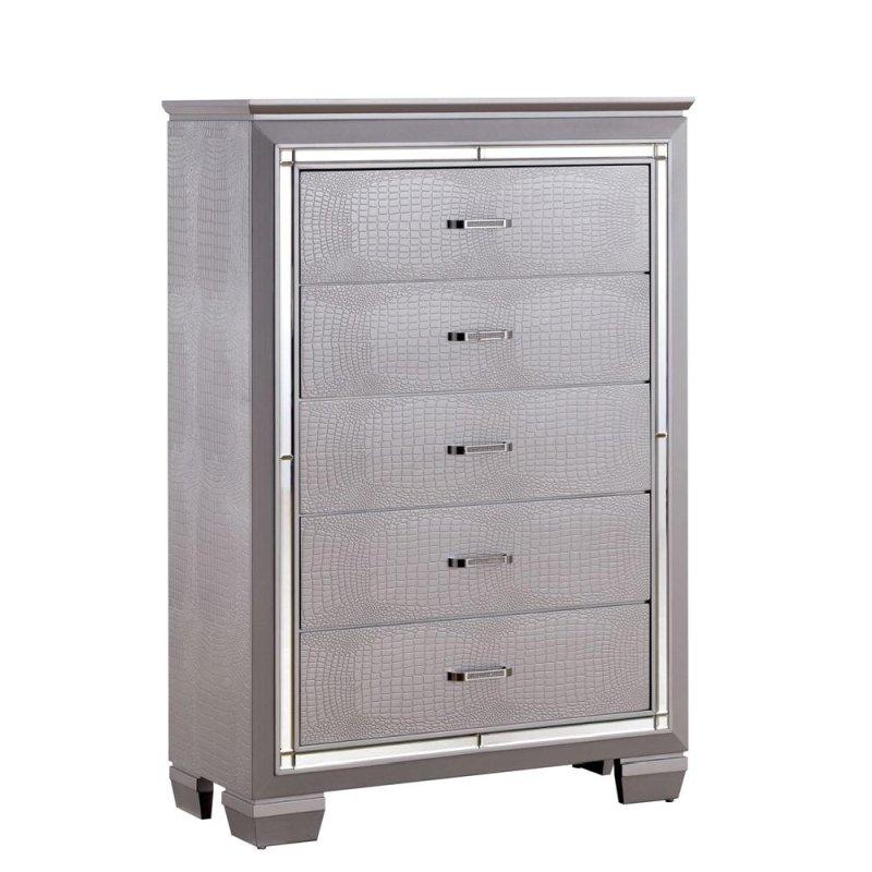 Siyah Masif Ahşap Timsah Derisi Dokulu 5 Çekmeceli Şifonyer - 97x45x140 cm - 302603