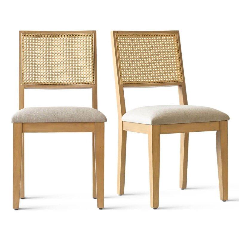 Siyah Masif Ahşap ve Bej Minderli 2li Rattan Sandalye Seti - 44x87x46 cm - 252122