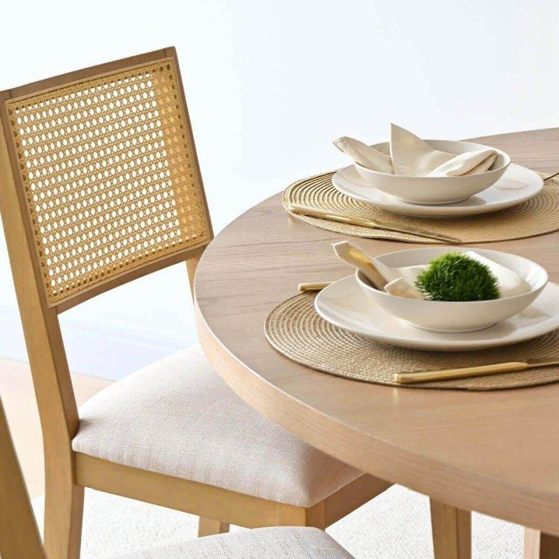 Siyah Masif Ahşap ve Bej Minderli 2li Rattan Sandalye Seti - 44x87x46 cm - 252122