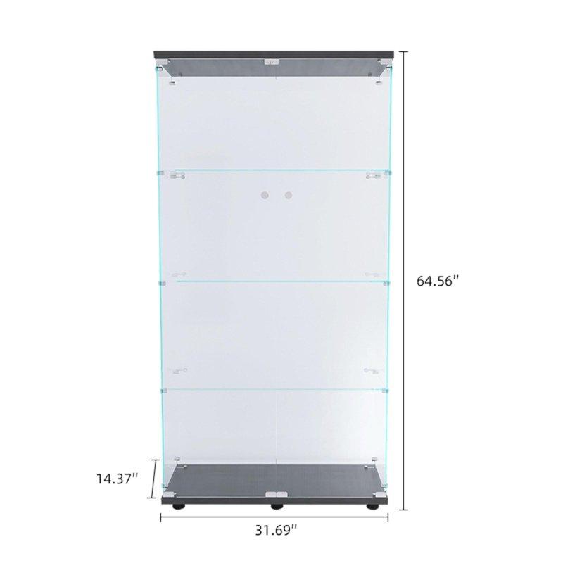 Siyah Masif Ahşap ve Cam LED Işıklı Kilitli 4 Raflı Kitaplık - 164x81x37 cm - 314966