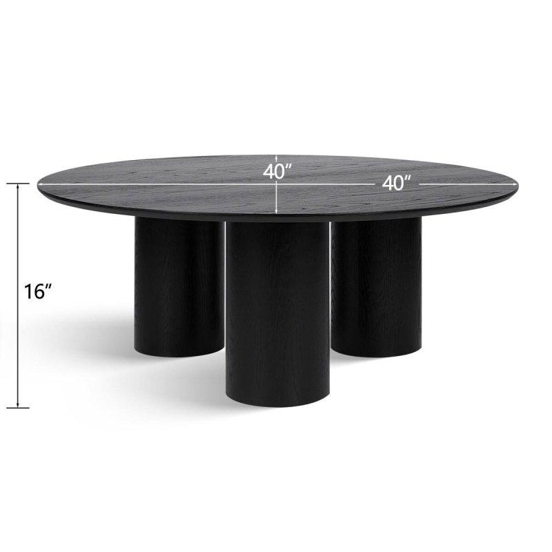 Siyah Masif Beyaz Meşe Kaide Ayaklı Yuvarlak Orta Sehpa - Ø102 cm - 243035