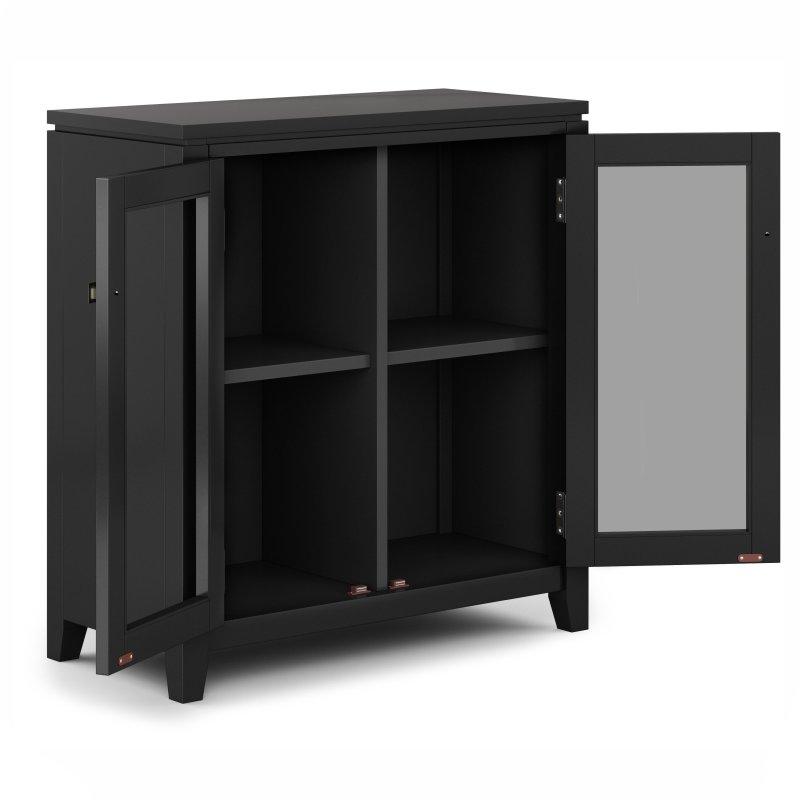 Siyah Masif Çam Ahşap Cam Kapaklı Ayarlanabilir Raflı 2li Set Kitaplık - 77x36x79 cm - 313141