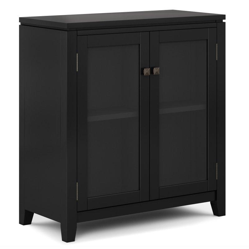Siyah Masif Çam Ahşap Cam Kapaklı Ayarlanabilir Raflı 2li Set Kitaplık - 77x36x79 cm - 313141