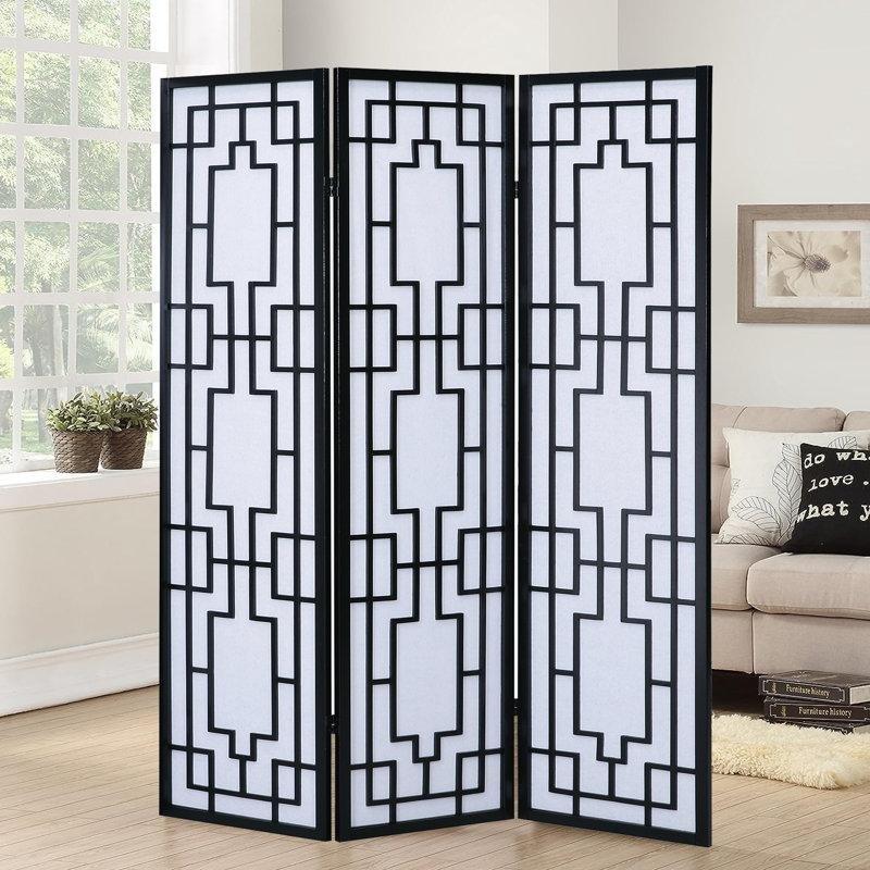 Siyah Masif Çam Katlanır 3 Panelli Paravan - 134x179 cm - 321393