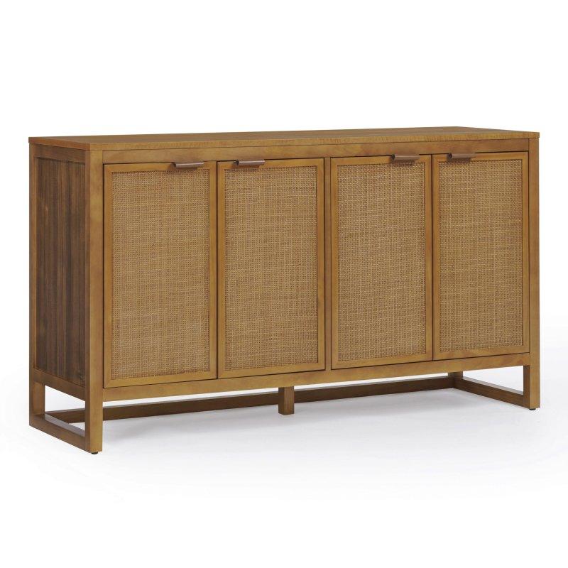 Siyah Masif Çam Rattan Kapaklı Ayarlanabilir Raflı Bohem Konsol - 140 cm - 324985