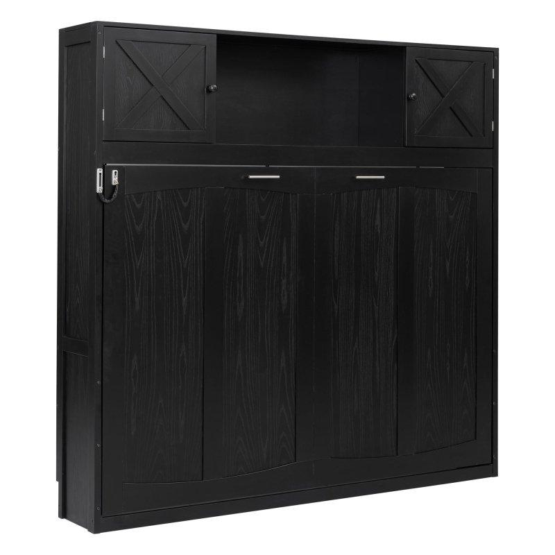 Siyah Masif Çam ve MDF 3 Saklama Dolaplı Kır Evi Tasarımlı Duvar Yatağı - 154x211 cm - 265087