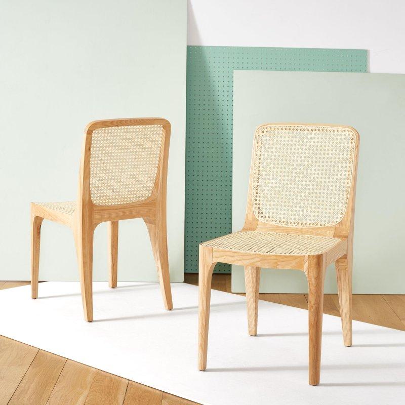 Siyah Masif Dişbudak Ağacı Konik Ayaklı 2li Set Rattan Sandalye - 51x59x89 cm - 252443