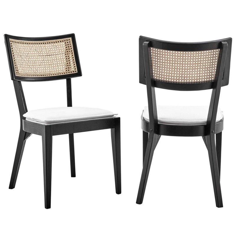 Siyah Masif Karaağaç Kumaş Döşemeli Rattan Sandalye 2li Set - 251562