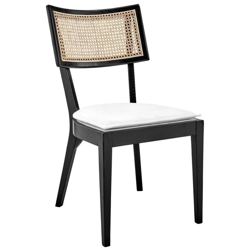 Siyah Masif Karaağaç Kumaş Döşemeli Rattan Sandalye 2li Set - 251562