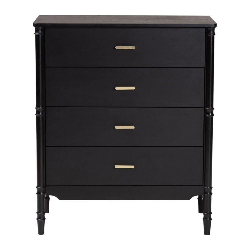Siyah Masif Kauçuk Ağacı Gold Kulplu 4 Çekmeceli Bambu Tasarım Ayaklı Şifonyer - 84x45x99 cm - 297304