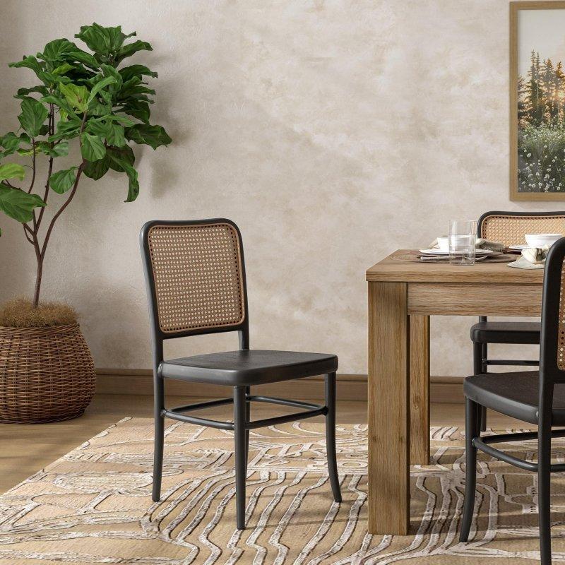 Siyah Masif Kauçuk Ağacı ve Rattan 2li Set Montajsız Rattan Sandalye - 252915
