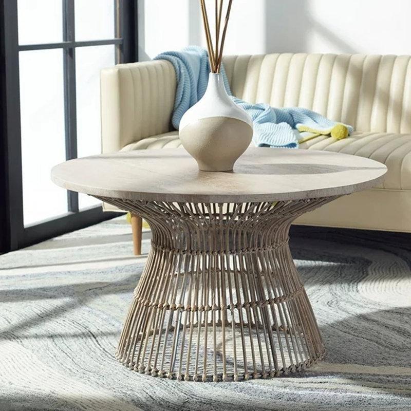 Siyah Masif Mango Ahşap ve Rattan Yuvarlak Orta Sehpa - 81 cm - 245254