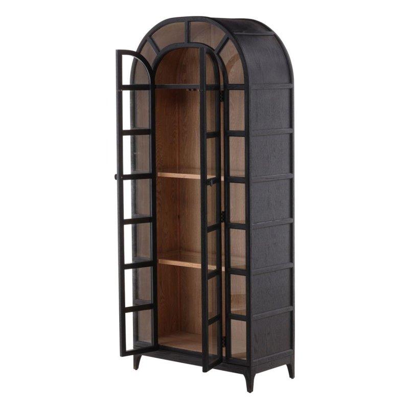 Siyah Masif Meşe Kemerli Cam Raflı Endüstriyel Kitaplık - 94x44x219 cm - 317235